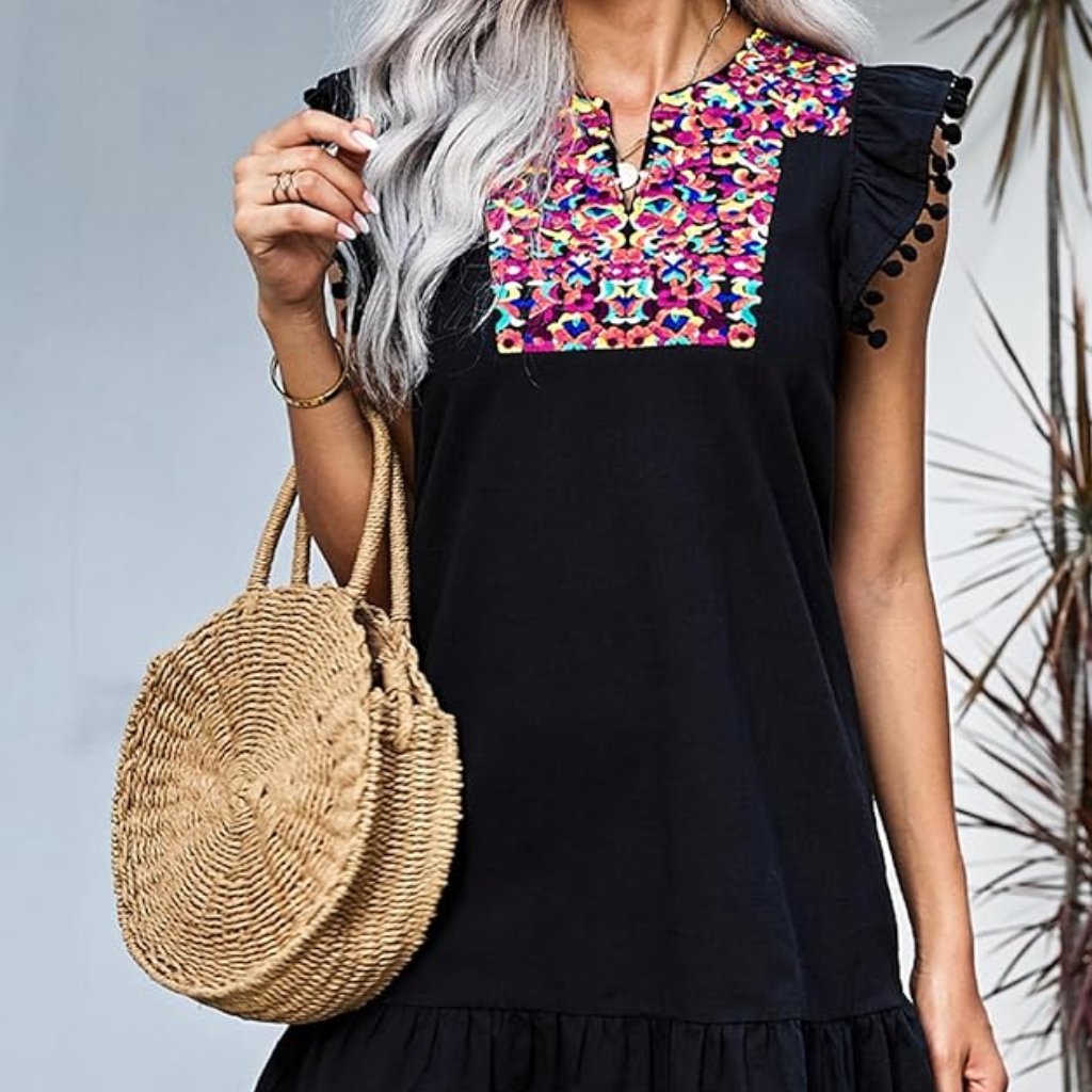 Mexican Casual V Neck Floral Dress